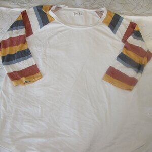 White w/multi-colored Stripe 3/4 Sleeve T-shirt size XL